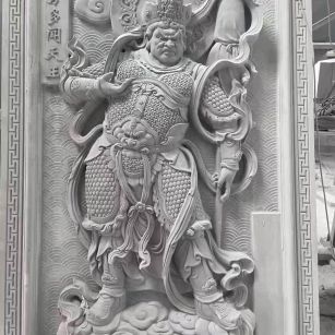 山东 芝麻灰花岗岩人物雕刻——多闻天王